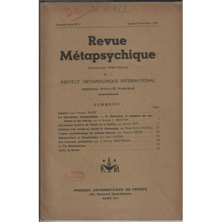 Revue metapsychique janvier fevrier mars 1949