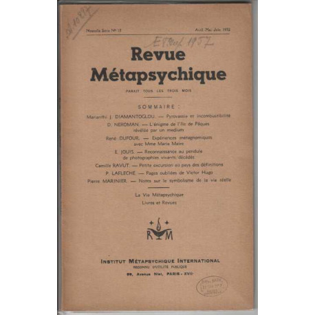 Revue metapsychique avril mai juin 1952