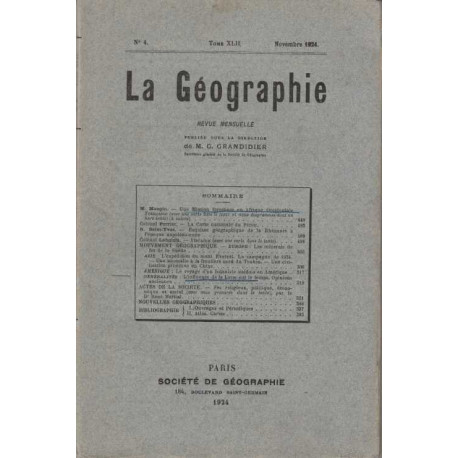 La Geographie numero 4 tome XLII novembre 1924